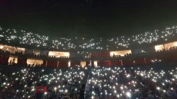 Picture taken when the crowd was asked to raise their lights in the arena.