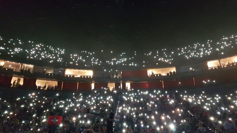 Picture taken when the crowd was asked to raise their lights in the arena.