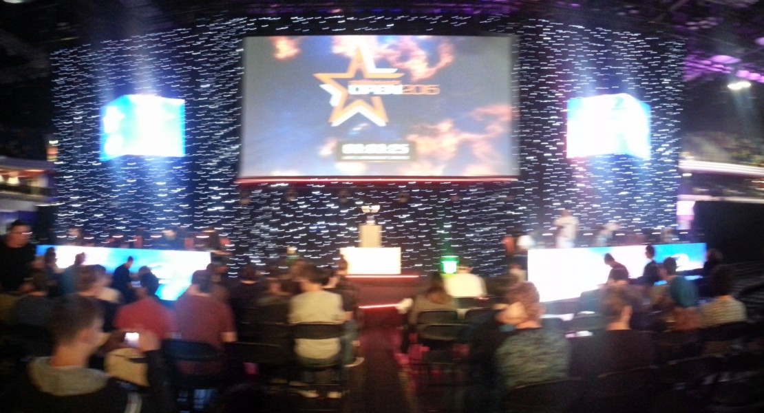 A panoramic scrolling picture of the crowd seating at the Copperbox Arena, waiting for the matches to start.