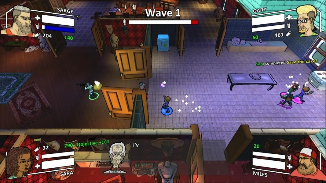 Completing Objectives - In-game screenshot of Sara, one of the playable characters, completing an objective by escorting hostages.