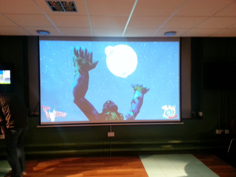 Dr. Necro at GameCity Nights - A picture of Dr. Necro's monstrous creation being displayed on the projector at GameCity Nights.