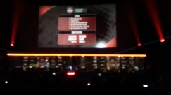 Pre-match Statistics - A blurry picture of the pre-match statistics taken from the cinema's public seating area at Gfinity Spring Masters 2.
