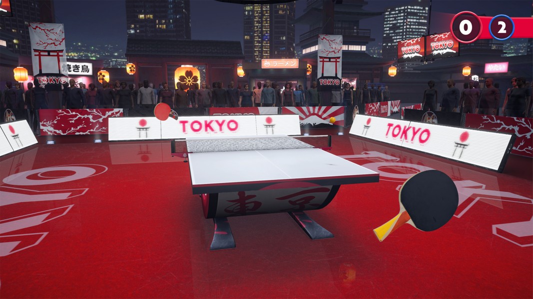 Tokyo - An in-game screenshot of one of the virtual table tennis arenas based in Tokyo, Japan.