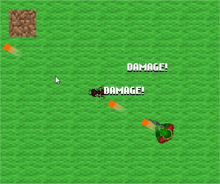 Ant Frenzy - An in-game screenshot of hit indicators being emitted when a bullet collides with an enemy ant.