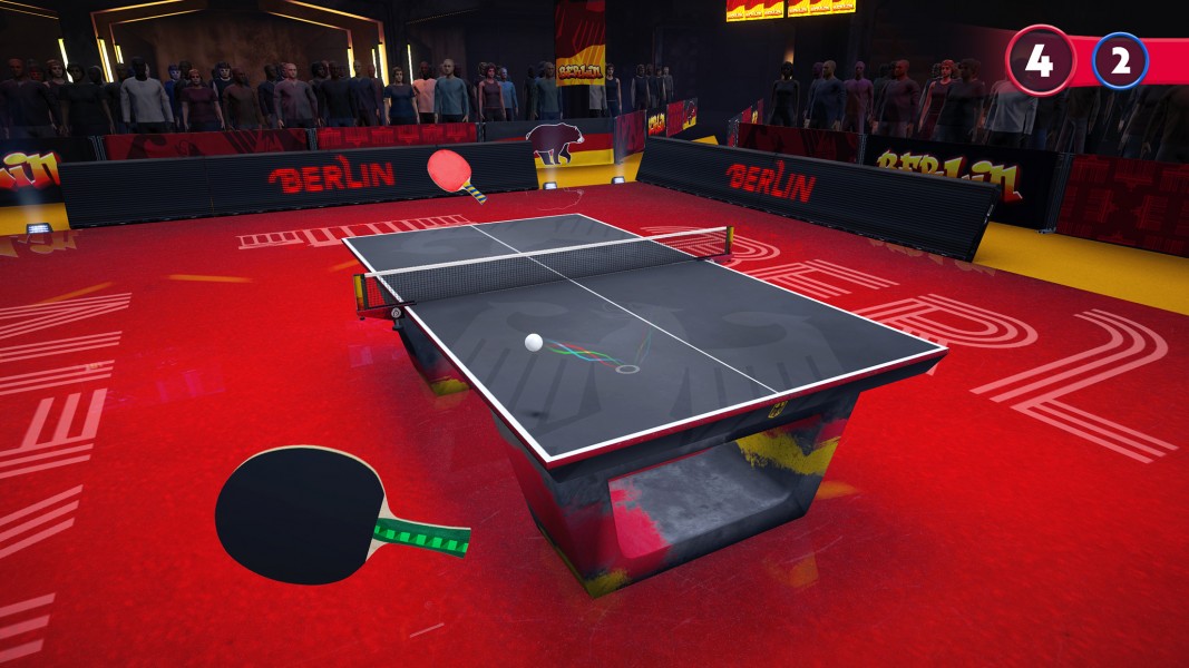 Berlin - An in-game screenshot of one of the virtual table tennis arenas based in Berlin, Germany.