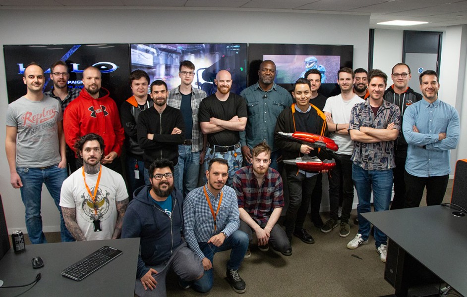 Splash Damage Team Photo - A slightly out-of-date photo of the team from Splash Damage responsible for working on Halo: Master Chief Collection. Some people featured in this photo include Tom Gantzer, Mark Tregonning, Luc Shelton (me), David Chang, Pascal Gane and others.